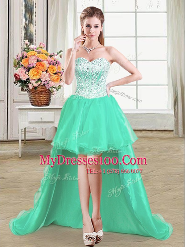 Adorable Ball Gowns Military Ball Gowns Turquoise Sweetheart Organza Sleeveless High Low Lace Up