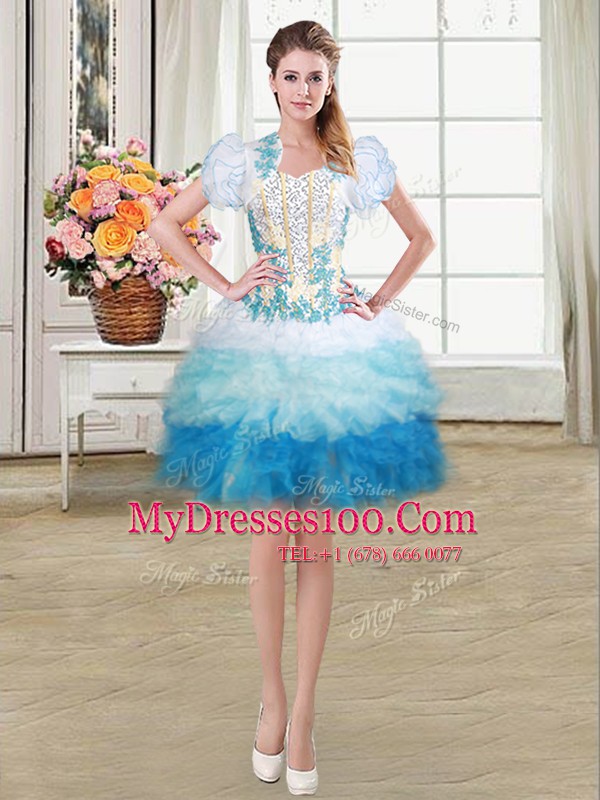 Sweetheart Sleeveless Womens Party Dresses Mini Length Beading and Appliques and Ruffles Multi-color Organza