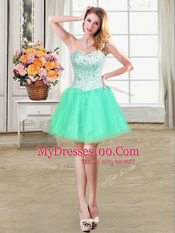 Fitting Turquoise Sleeveless Organza Lace Up Casual Dresses for Prom and Party