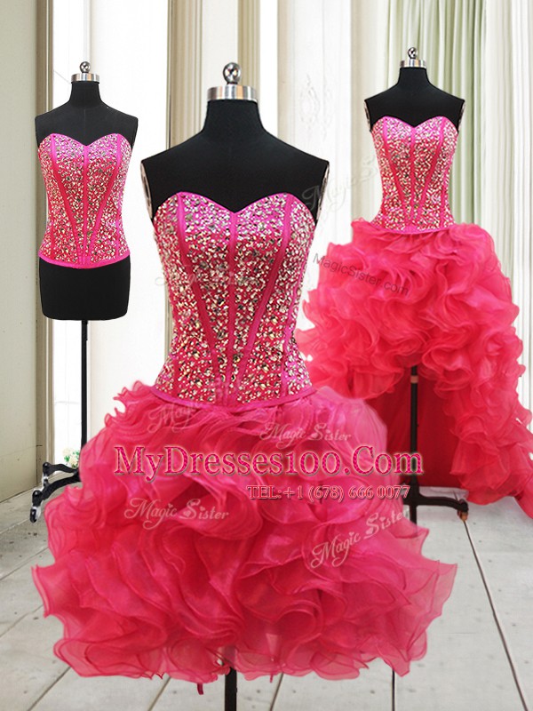 Artistic Hot Pink Sweetheart Neckline Beading Cocktail Dresses Sleeveless Lace Up
