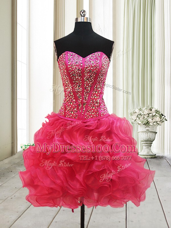 Artistic Hot Pink Sweetheart Neckline Beading Cocktail Dresses Sleeveless Lace Up
