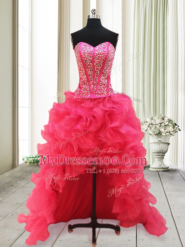 Artistic Hot Pink Sweetheart Neckline Beading Cocktail Dresses Sleeveless Lace Up