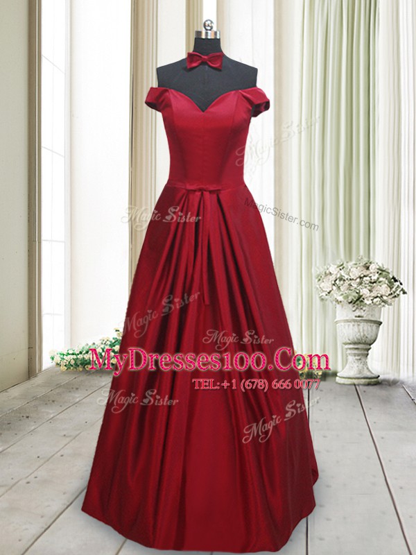 Floor Length Wine Red Womens Evening Dresses Off The Shoulder Sleeveless Lace Up