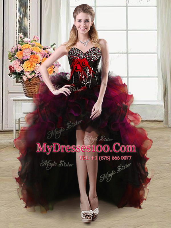 Sleeveless Beading and Ruffles and Hand Made Flower Lace Up Teens Party Dress