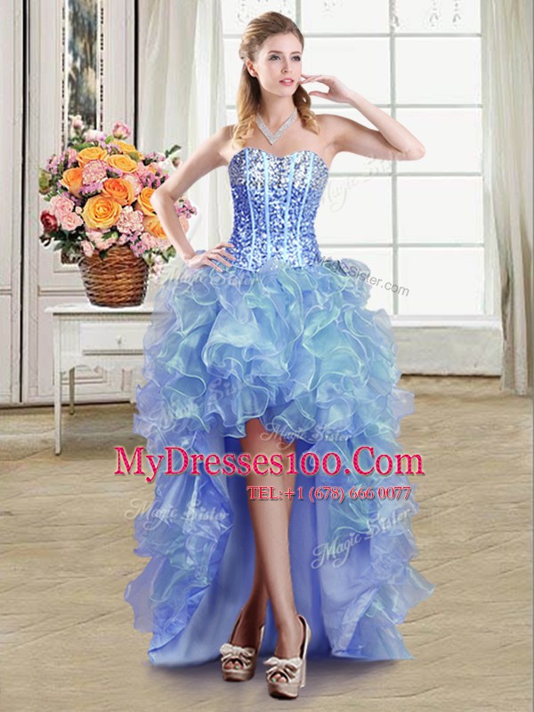 Blue Sweetheart Lace Up Sequins Evening Dress Sleeveless