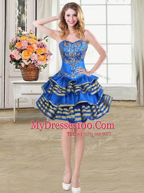 Sweetheart Sleeveless Taffeta Military Ball Gown Beading and Embroidery and Ruffled Layers Lace Up