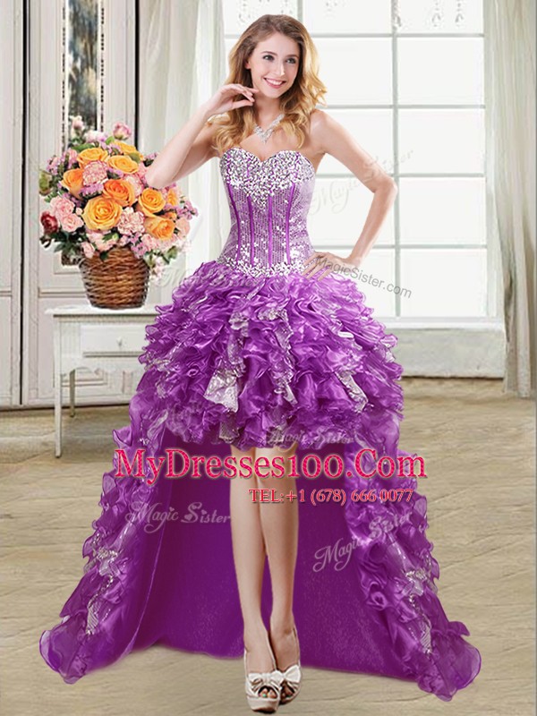 Glorious Sequins Sweetheart Sleeveless Lace Up Prom Dress Purple Organza