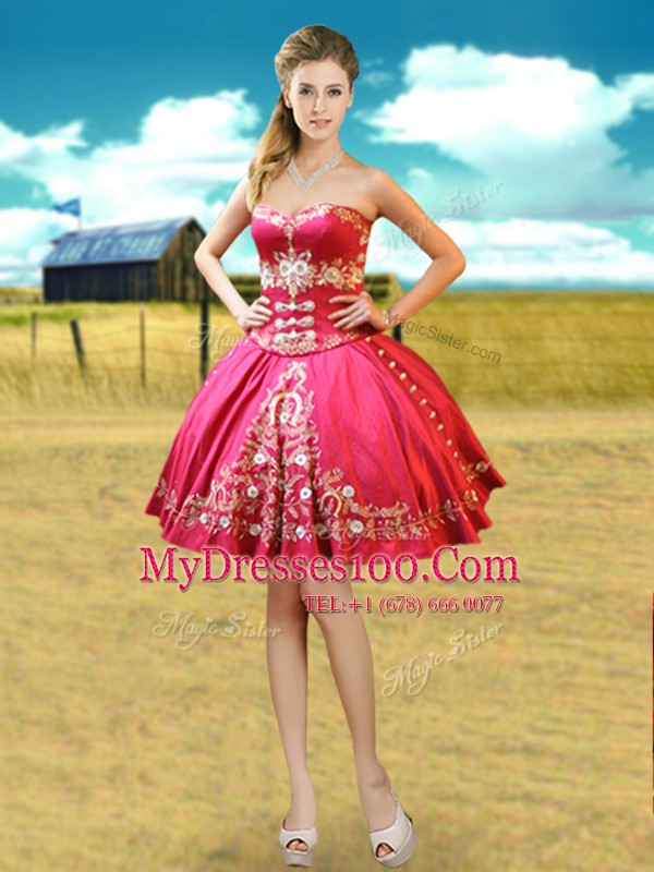 Fitting Hot Pink Sweetheart Lace Up Beading and Embroidery Ball Gown Prom Dress Sleeveless