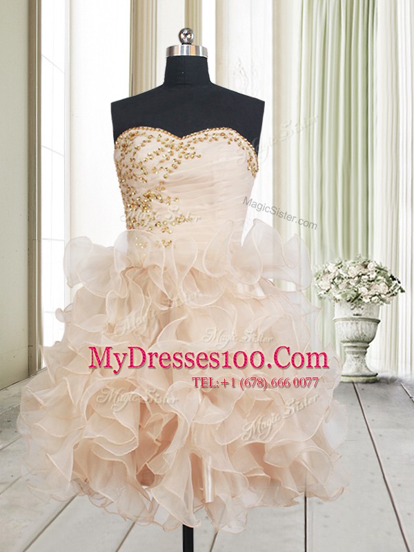 Great Champagne Sweetheart Neckline Beading and Ruffles Cocktail Dress Sleeveless Lace Up