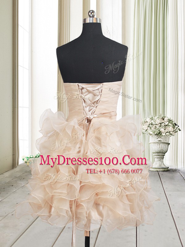 Great Champagne Sweetheart Neckline Beading and Ruffles Cocktail Dress Sleeveless Lace Up