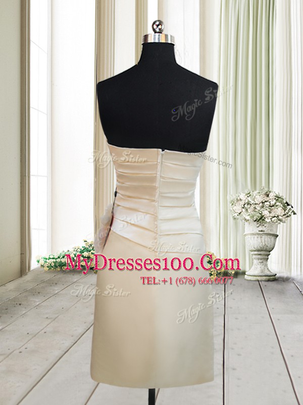 Champagne Military Ball Gown Prom and Party and For with Ruching and Hand Made Flower Strapless Sleeveless Zipper