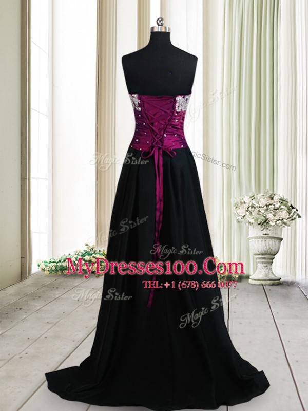 Superior Beading Prom Gown Black Lace Up Sleeveless High Low