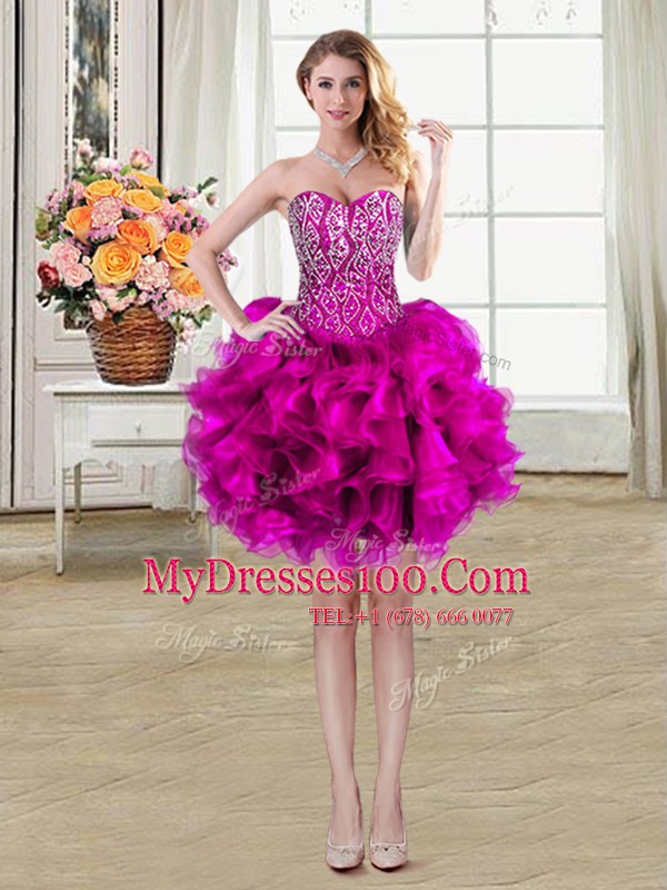 Excellent Mini Length Fuchsia Cocktail Dress Sweetheart Sleeveless Lace Up