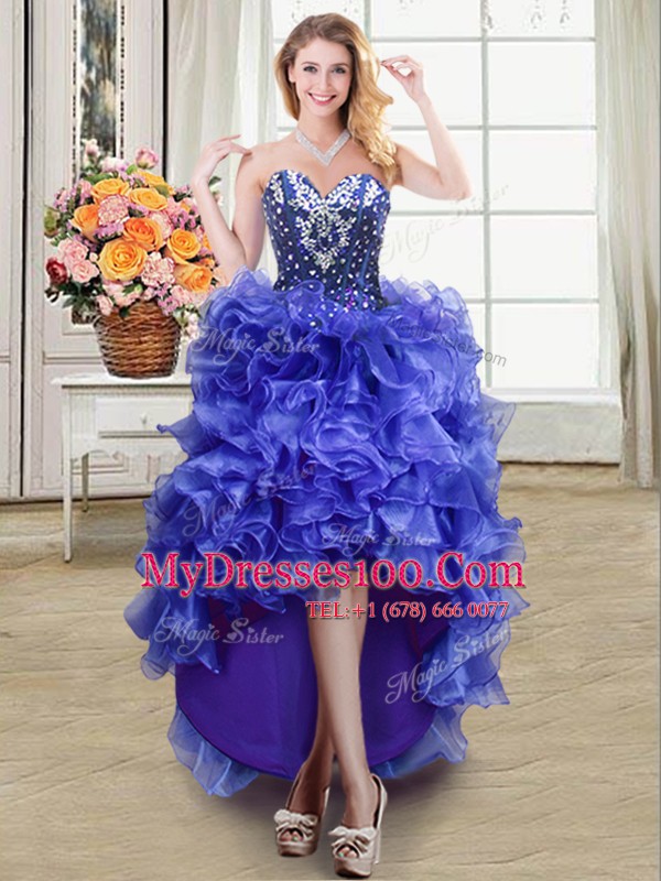 Sweetheart Sleeveless Lace Up Military Ball Dresses For Women Blue Organza