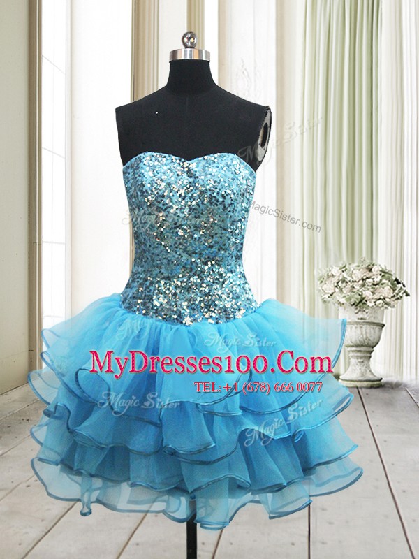 Eye-catching Organza Sweetheart Sleeveless Zipper Sequins Dress for Prom in Baby Blue