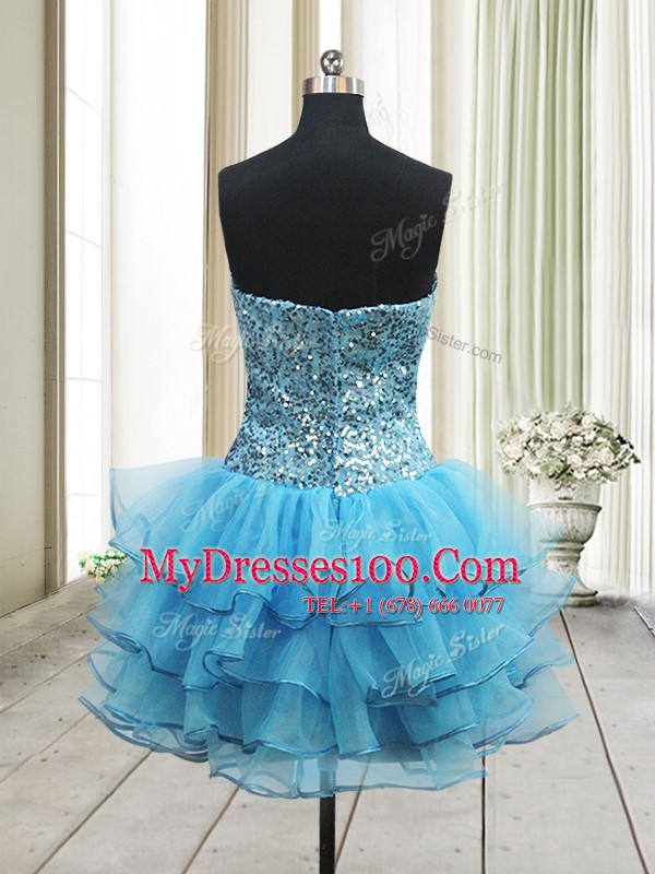 Eye-catching Organza Sweetheart Sleeveless Zipper Sequins Dress for Prom in Baby Blue