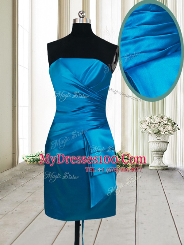 Colorful Satin Sleeveless Mini Length Evening Party Dresses and Ruching