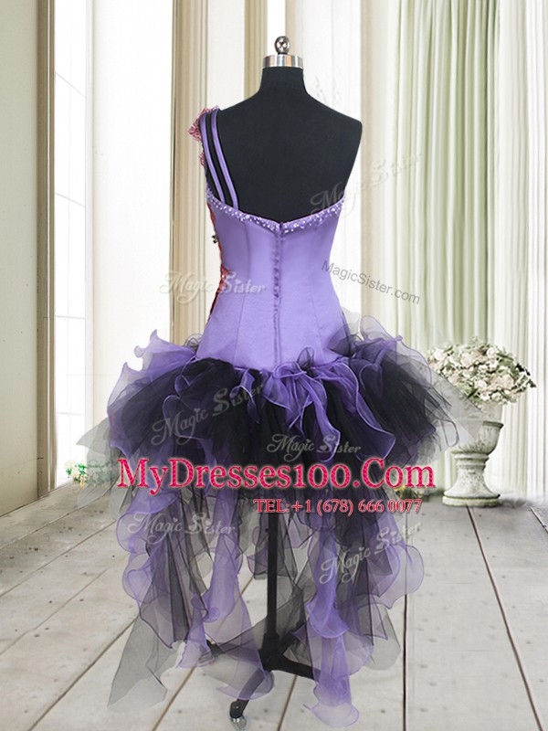 Fantastic Multi-color Organza and Tulle Zipper One Shoulder Sleeveless Asymmetrical Prom Dresses Beading and Appliques