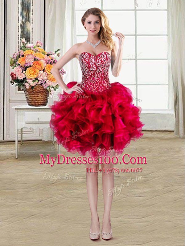 Ball Gowns Cocktail Dresses Red Sweetheart Organza Sleeveless Mini Length Lace Up