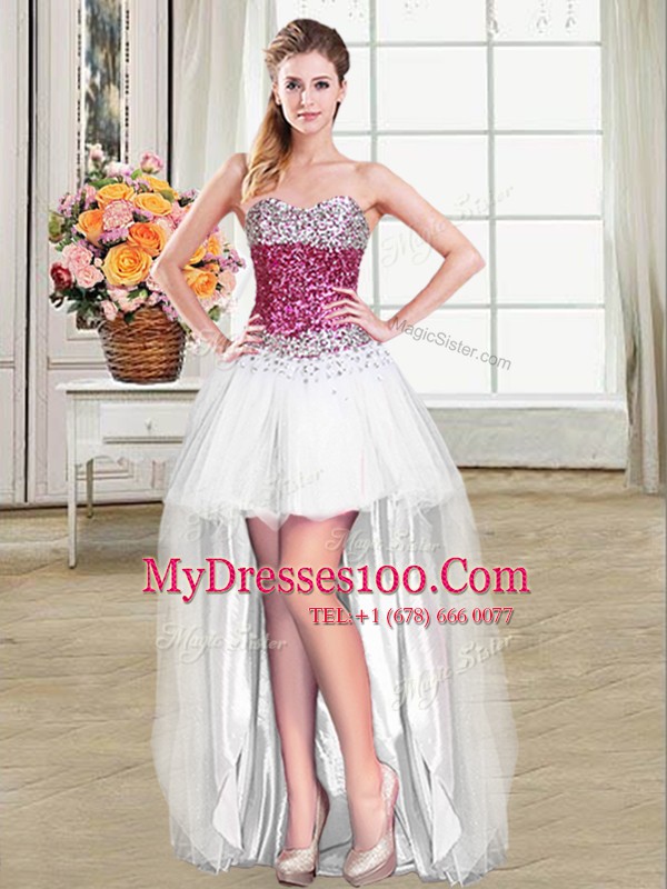 Fabulous High Low Ball Gowns Sleeveless White Ball Gown Prom Dress Lace Up