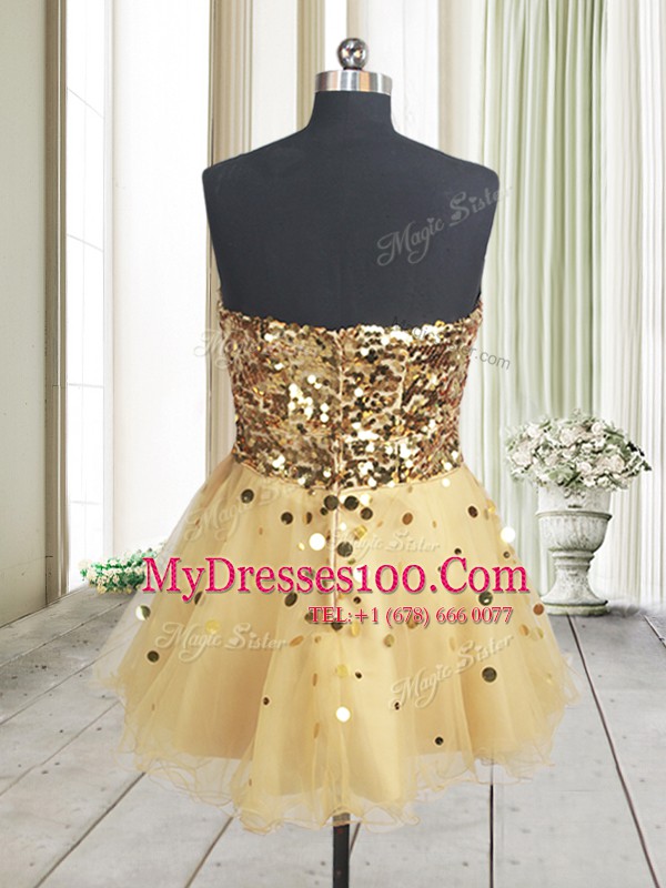 Gold Sleeveless Mini Length Sequins Zipper Evening Dress