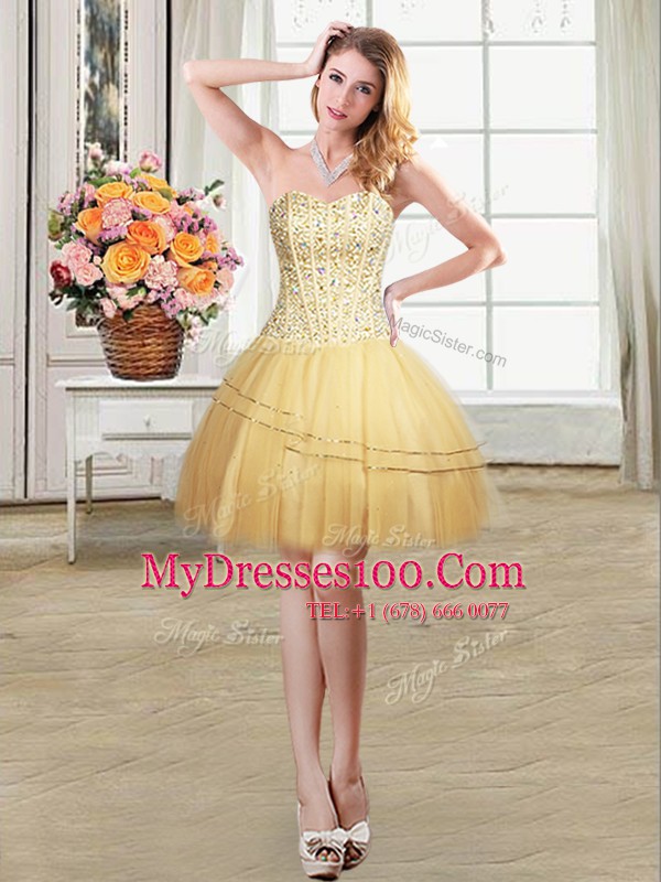 Beauteous Gold Sweetheart Lace Up Beading and Sequins Cocktail Dresses Sleeveless