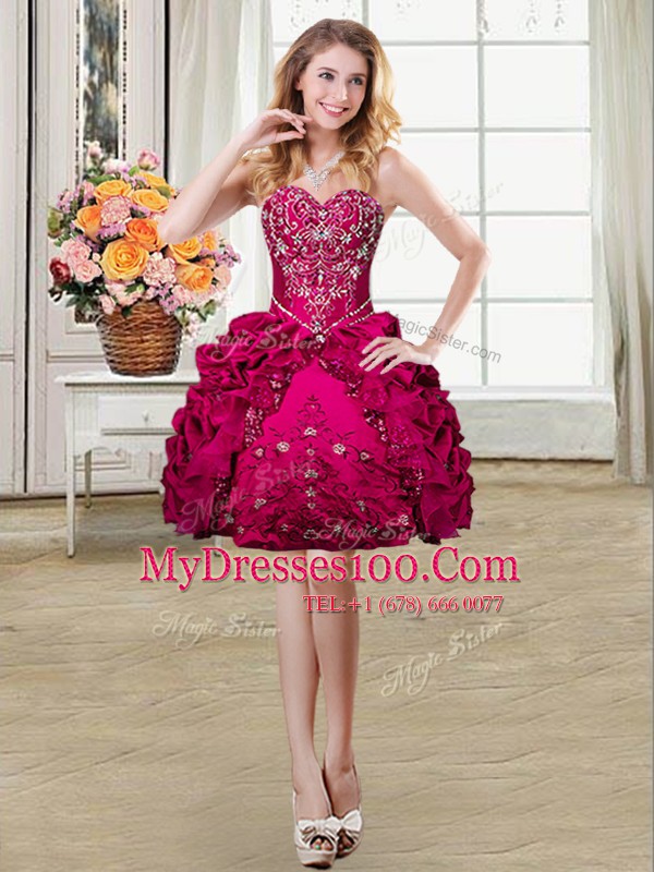 Organza and Taffeta Sweetheart Sleeveless Lace Up Beading and Embroidery and Pick Ups Military Ball Gown in Fuchsia