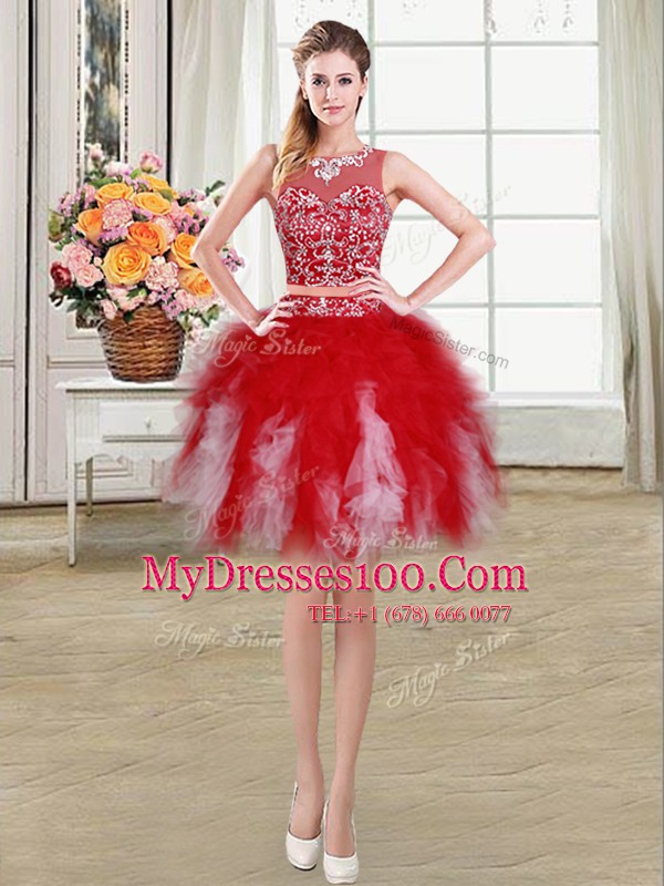Elegant Scoop Sleeveless Tulle Custom Made Beading and Ruffles Zipper