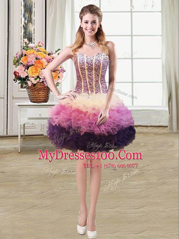 Mermaid Organza Sweetheart Sleeveless Lace Up Beading and Ruffles Teens Party Dress in Multi-color