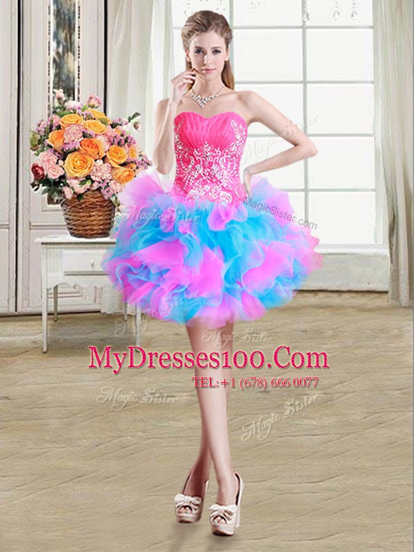 Sweetheart Sleeveless Organza and Tulle Party Dress Beading and Ruffles Zipper