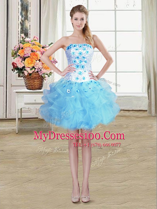 Sexy Mini Length Baby Blue Cocktail Dress Strapless Sleeveless Lace Up