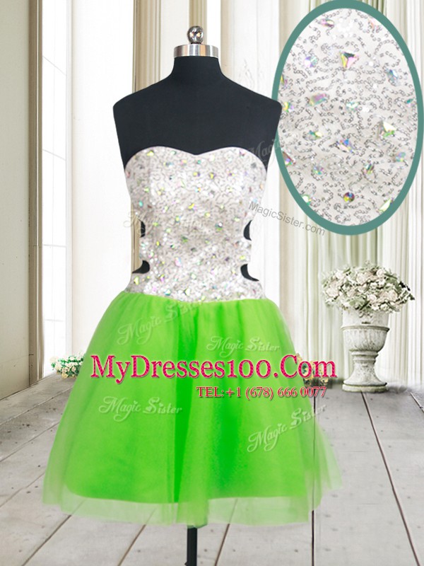 Sequins Sweetheart Sleeveless Zipper Prom Dresses Tulle