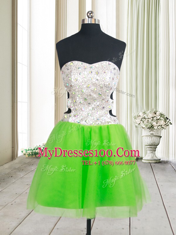 Sequins Sweetheart Sleeveless Zipper Prom Dresses Tulle