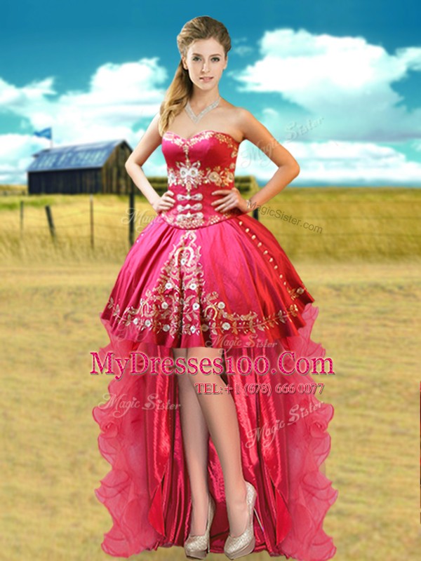 Stylish Hot Pink Lace Up Sweetheart Beading and Appliques Cocktail Dresses Organza and Taffeta Sleeveless