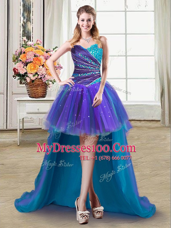 Pretty Multi-color Sleeveless Beading and Ruffles High Low Military Ball Gowns