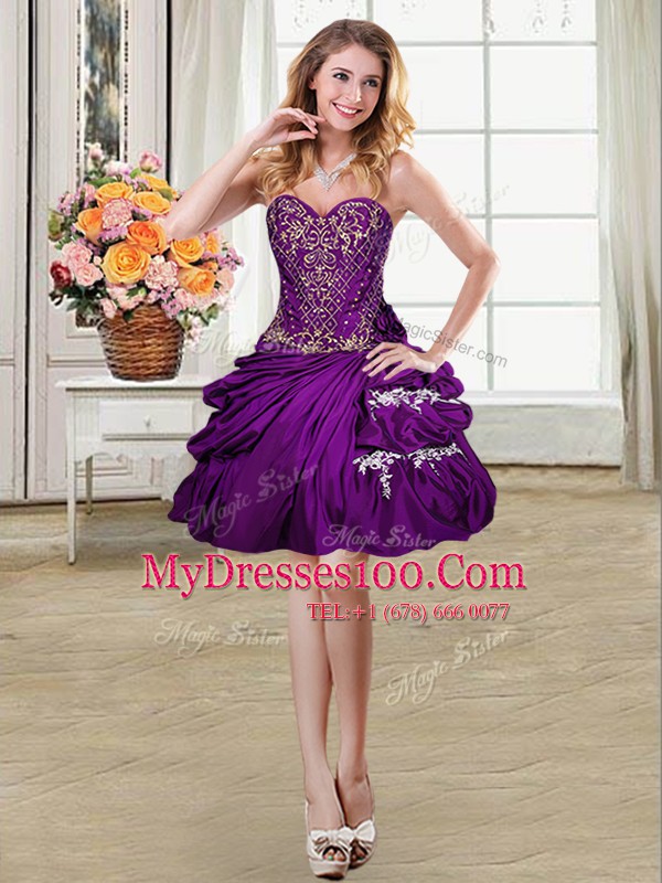 Nice Purple Sweetheart Lace Up Beading and Appliques and Pick Ups Party Dresses Sleeveless