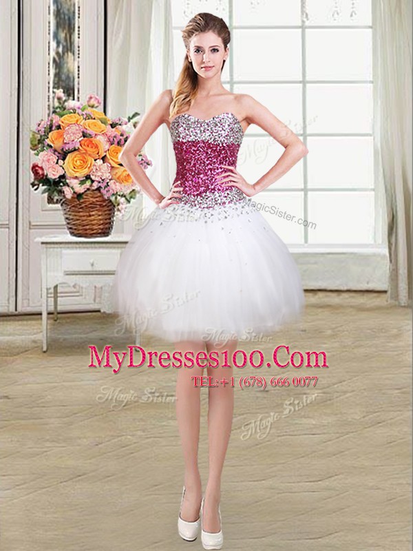 Stunning Sweetheart Sleeveless Casual Dresses Mini Length Beading White Tulle