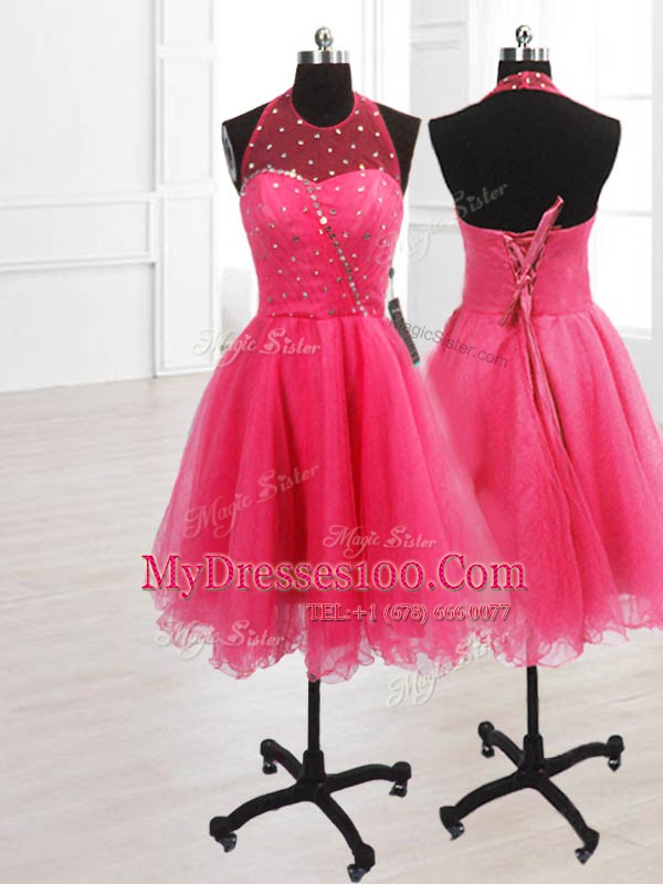 Organza Sleeveless Knee Length Club Wear and Sequins