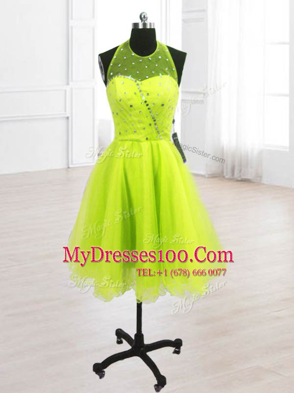 Attractive Knee Length Lace Up Club Wear Yellow Green for Prom and Party with Sequins
