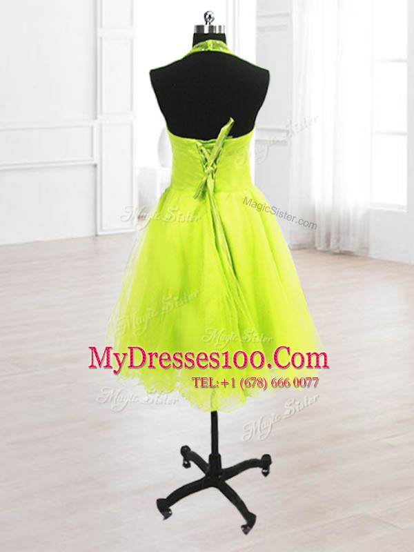 Attractive Knee Length Lace Up Club Wear Yellow Green for Prom and Party with Sequins