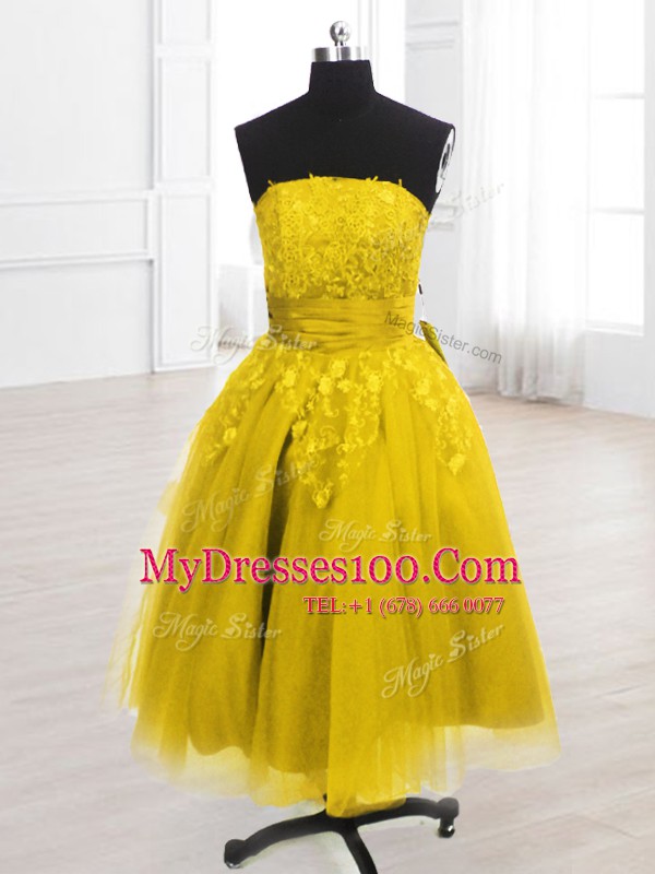 Dynamic Organza Sleeveless Knee Length Party Dress and Embroidery