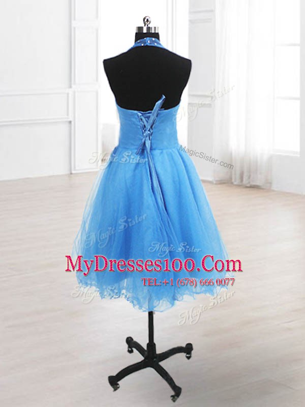 Beautiful Baby Blue High-neck Lace Up Sequins Custom Made Sleeveless