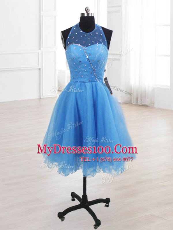 Beautiful Baby Blue High-neck Lace Up Sequins Custom Made Sleeveless