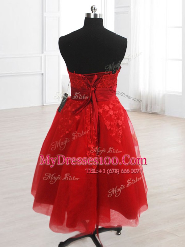 Fabulous Red Sleeveless Embroidery Knee Length Party Dresses