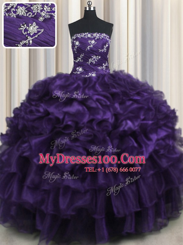 Ruffled Layers Floor Length Ball Gowns Sleeveless Purple Vestidos de Quinceanera Lace Up