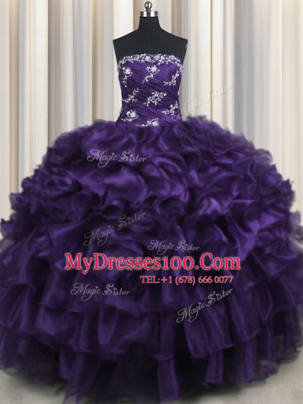 Ruffled Layers Floor Length Ball Gowns Sleeveless Purple Vestidos de Quinceanera Lace Up