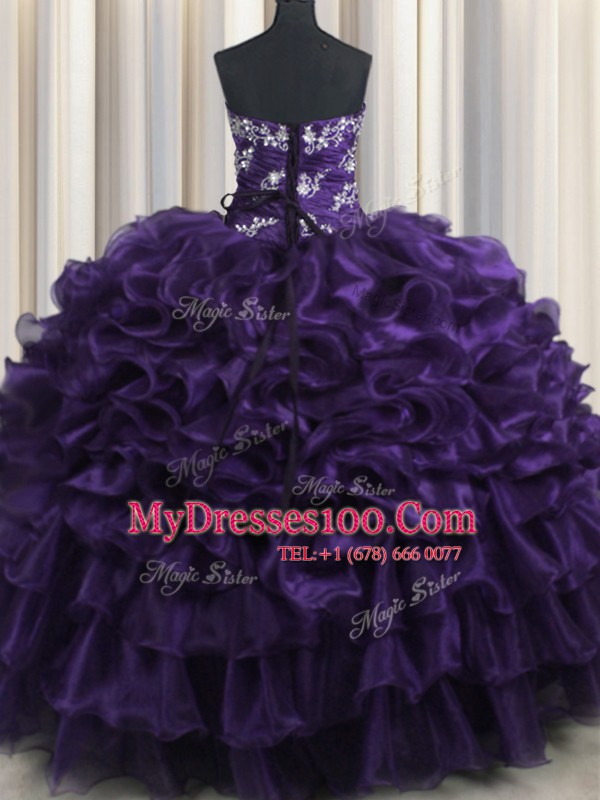 Ruffled Layers Floor Length Ball Gowns Sleeveless Purple Vestidos de Quinceanera Lace Up