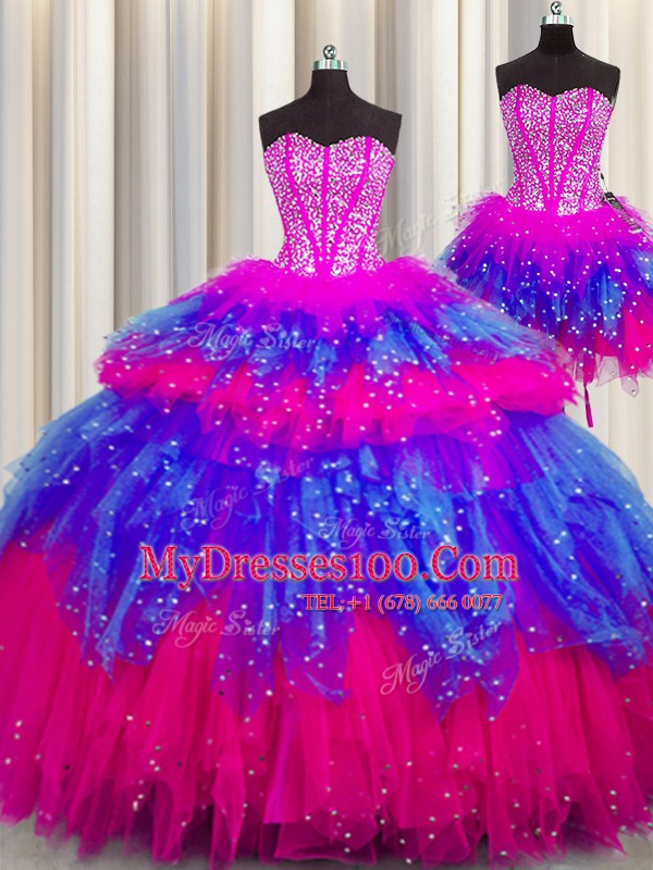 Glamorous Three Piece Visible Boning Sleeveless Beading Lace Up 15th Birthday Dress