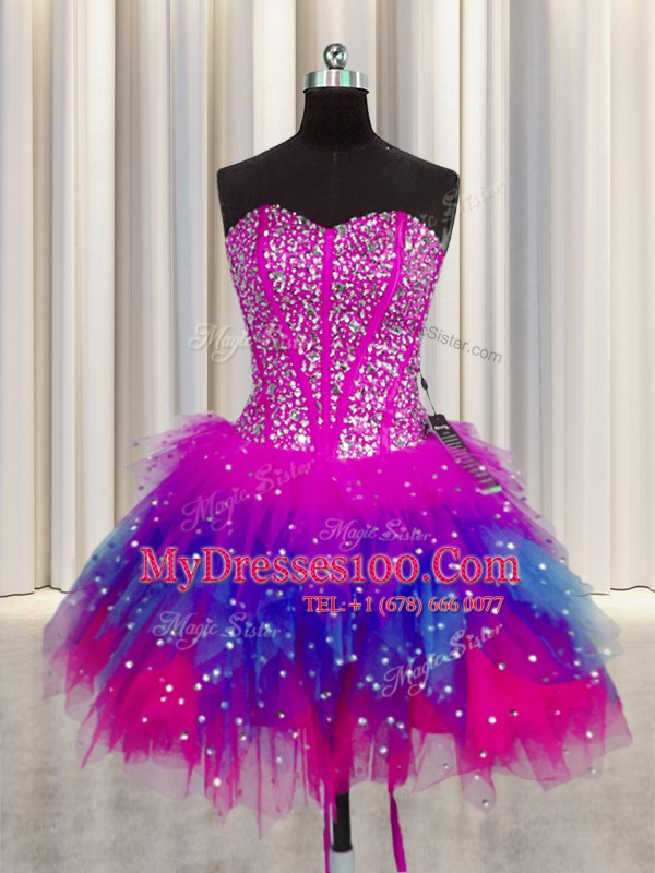 Glamorous Three Piece Visible Boning Sleeveless Beading Lace Up 15th Birthday Dress