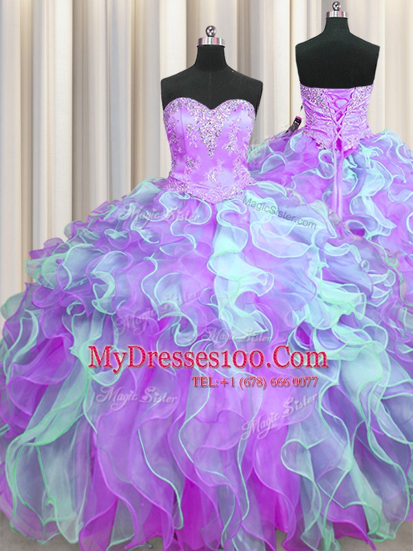 Graceful Three Piece Multi-color Sleeveless Organza Lace Up Vestidos de Quinceanera for Military Ball and Sweet 16 and Quinceanera